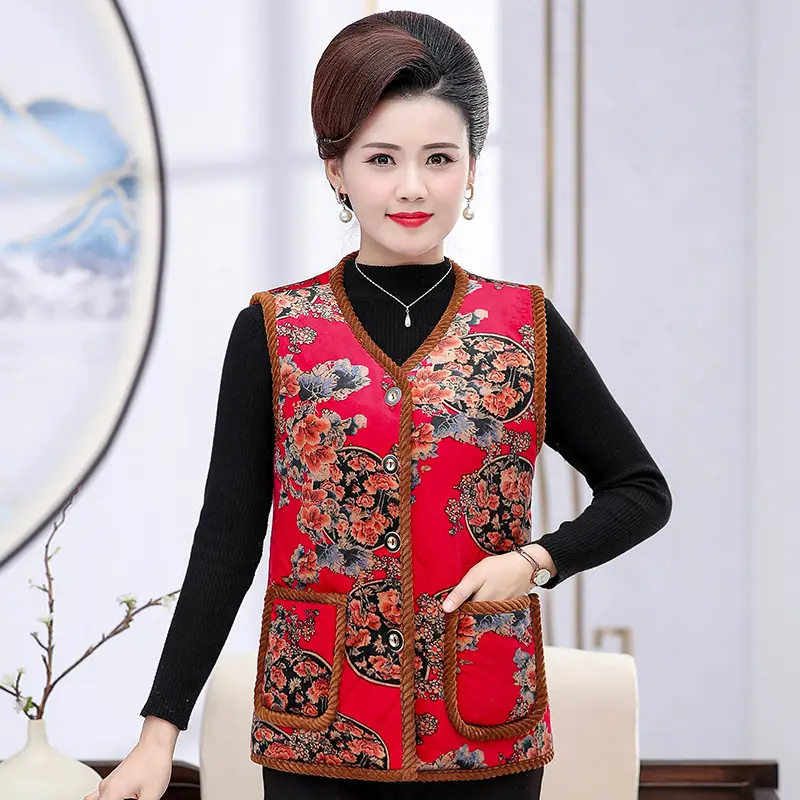 Middle-aged Women Velvet Waistcoat Vest Winter Padded Old Lady - Image 6