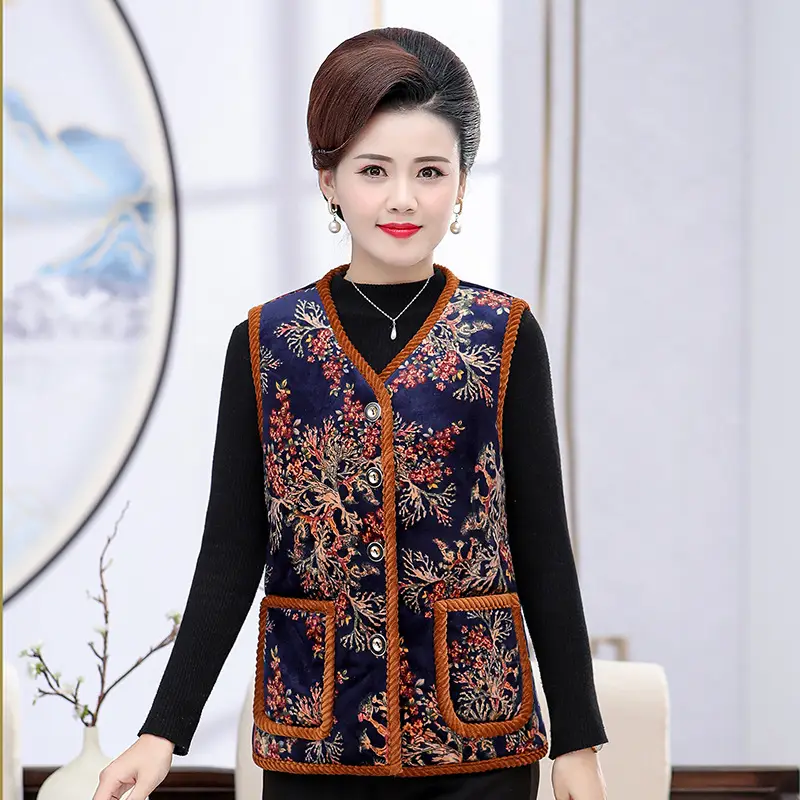 Middle-aged Women Velvet Waistcoat Vest Winter Padded Old Lady - Image 7