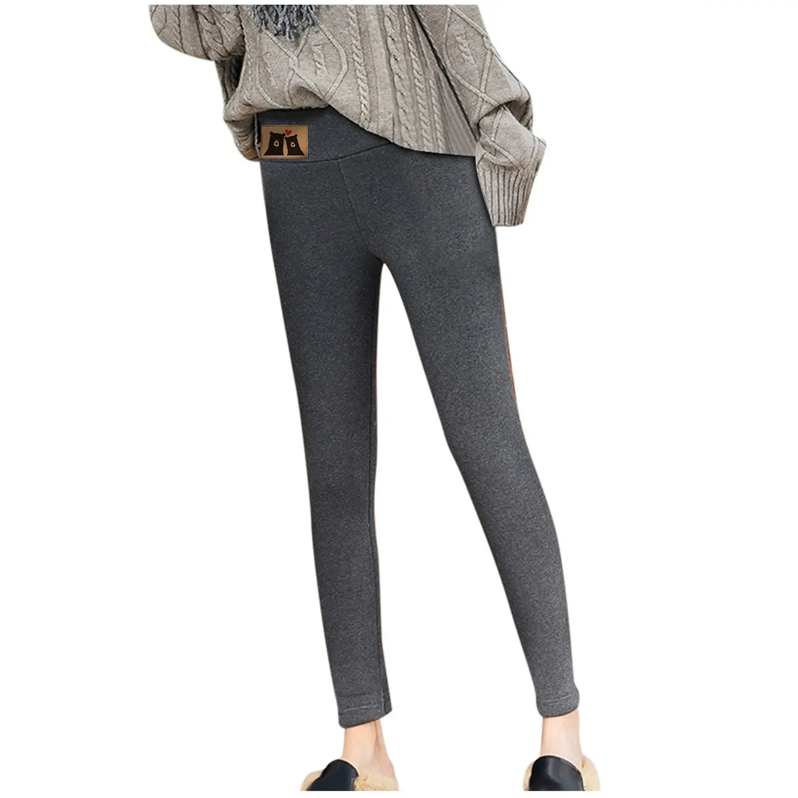 Women Velvet Leggings Grey High Waist Stretch - Image 9
