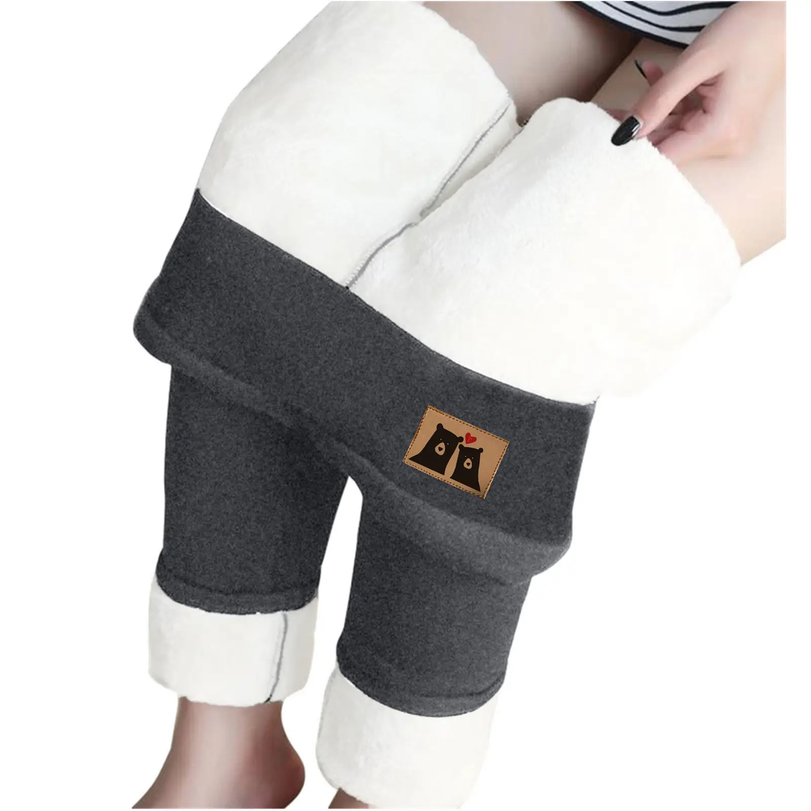Women Velvet Leggings Grey High Waist Stretch - Image 2