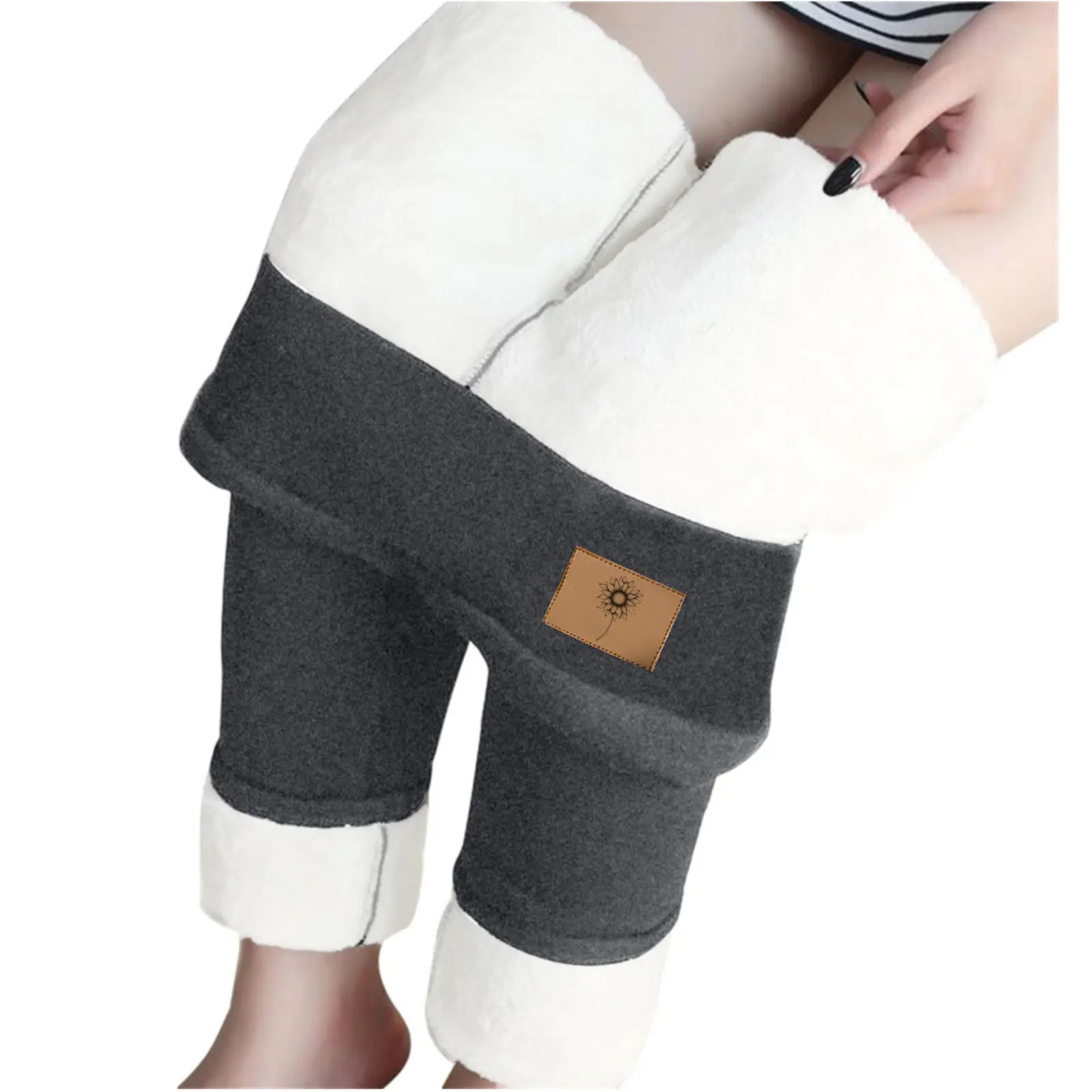Women Velvet Leggings Grey High Waist Stretch - Image 5