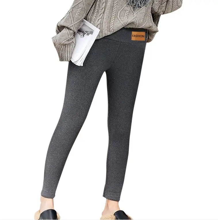 Women Velvet Leggings Grey High Waist Stretch - Image 6