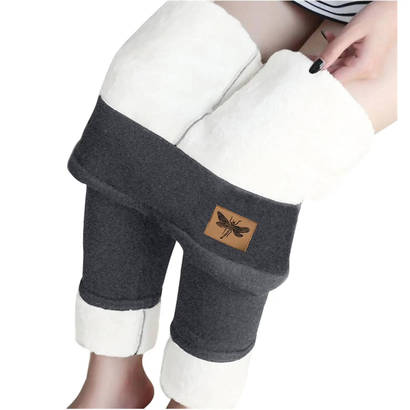 Women Velvet Leggings Grey High Waist Stretch - Image 3