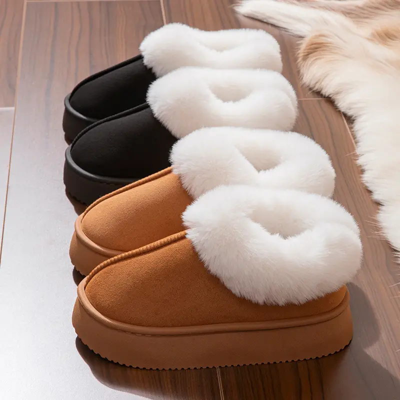 Winter New Style Velvet Thickeneded Bottom Comfortable Warm Cotton Slippers for Men High-end Home Office Indoor Cotton Slippers for Women