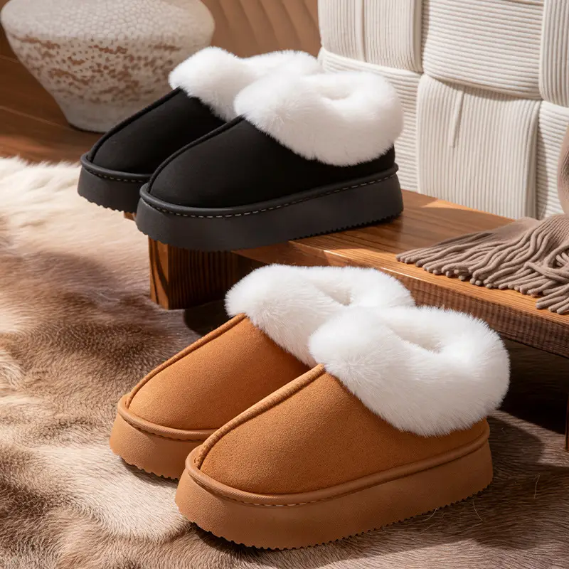 Winter New Style Velvet Thickeneded Bottom Comfortable Warm Cotton Slippers for Men High-end Home Office Indoor Cotton Slippers for Women