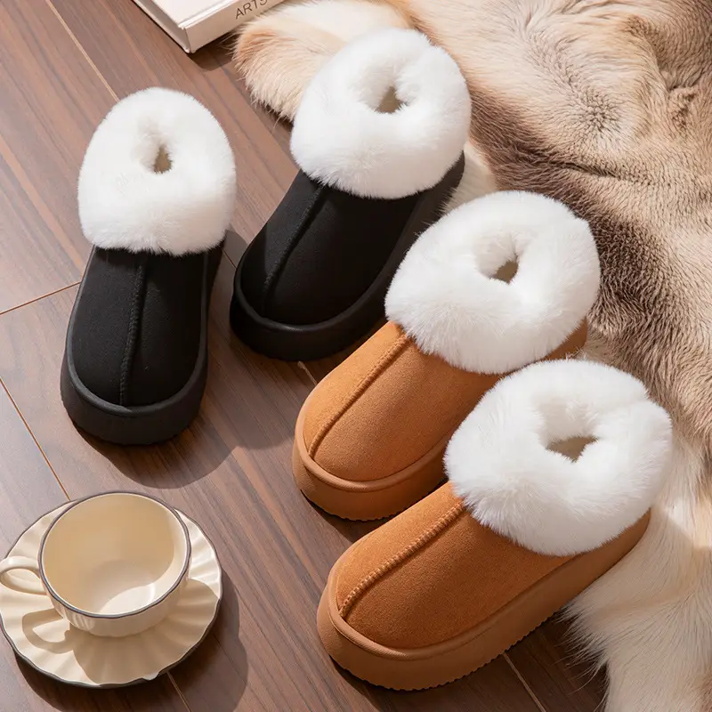 Winter New Style Velvet Thickeneded Bottom Comfortable Warm Cotton Slippers for Men High-end Home Office Indoor Cotton Slippers for Women