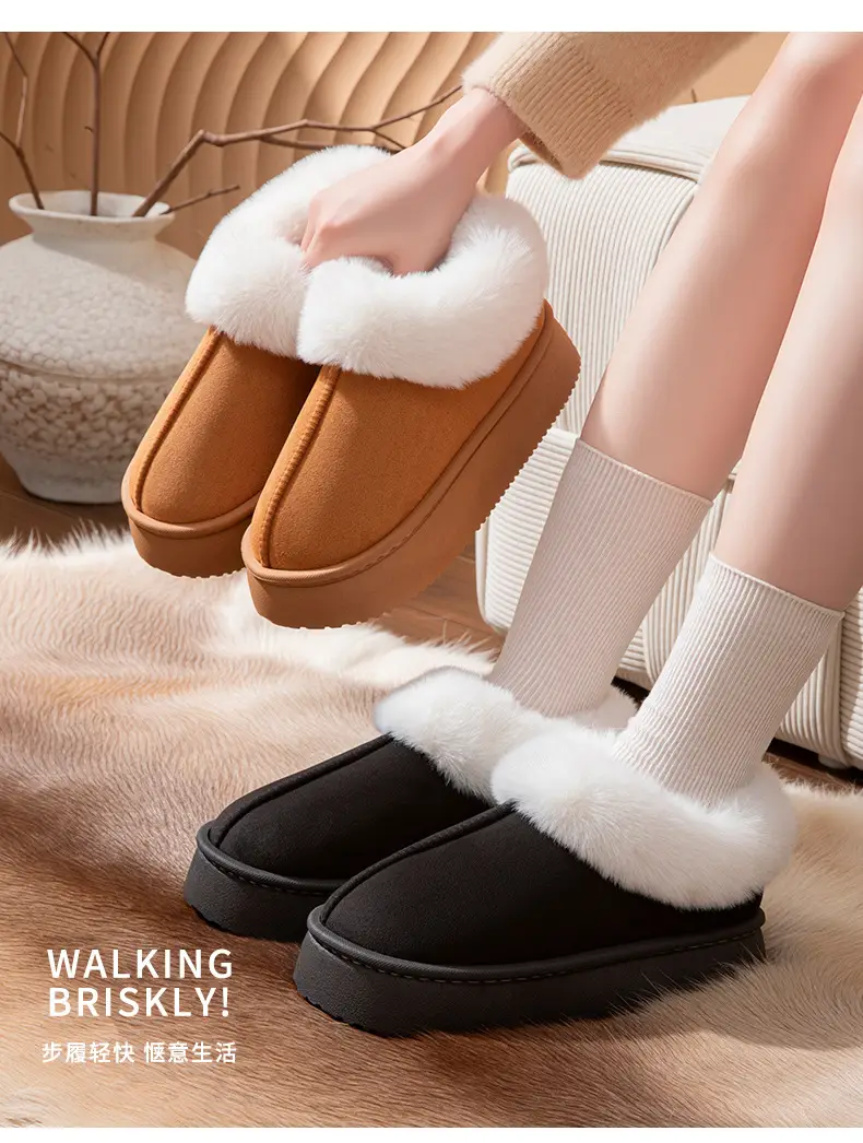 Winter New Style Velvet Thickeneded Bottom Comfortable Warm Cotton Slippers for Men High-end Home Office Indoor Cotton Slippers for Women — feature 10