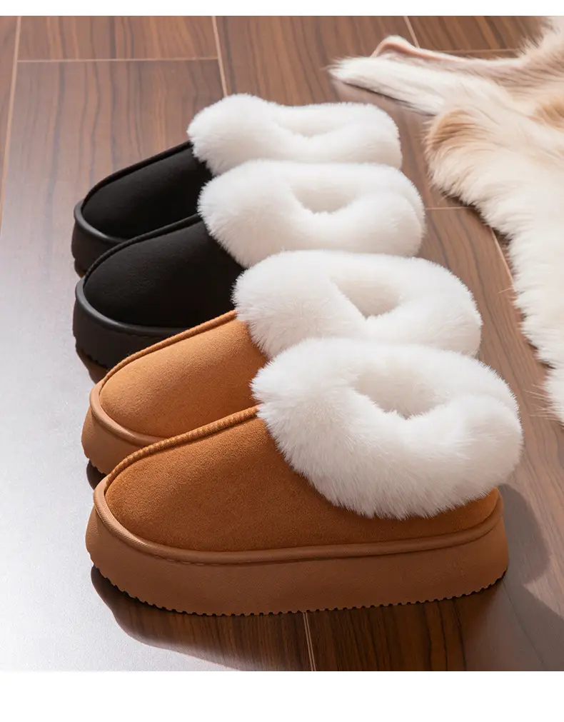 Winter New Style Velvet Thickeneded Bottom Comfortable Warm Cotton Slippers for Men High-end Home Office Indoor Cotton Slippers for Women — feature 14