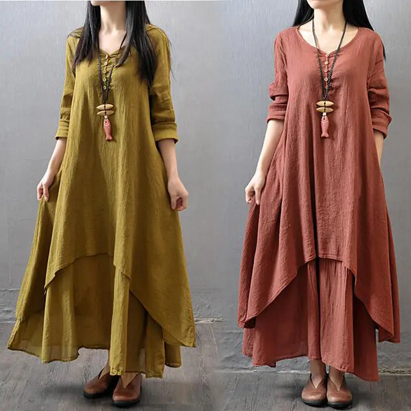 White Long Sleeve Linen Dress for Women 2026 - Image 9