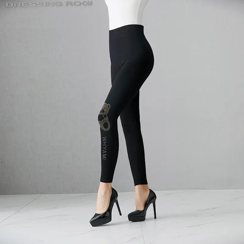 Black High Waist Slimming Leggings with Rhinestones - Image 8