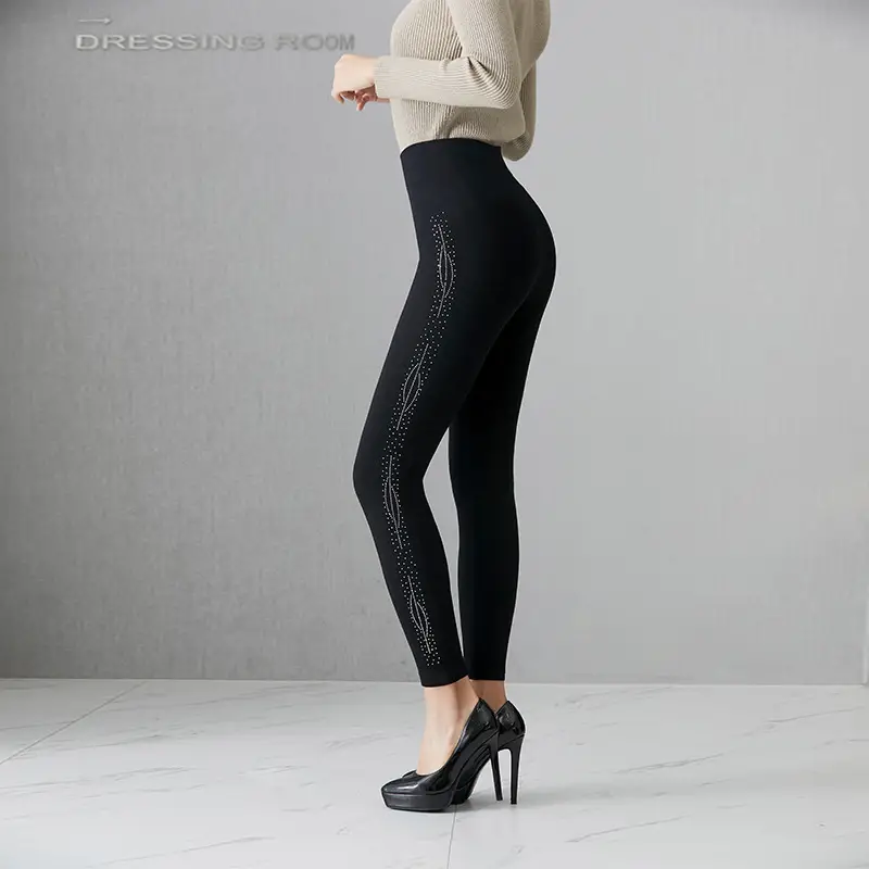 Black High Waist Slimming Leggings with Rhinestones - Image 9