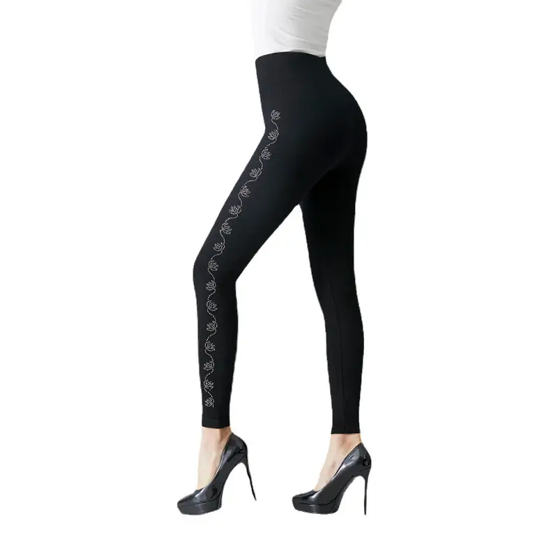 Black High Waist Slimming Leggings with Rhinestones - Image 10