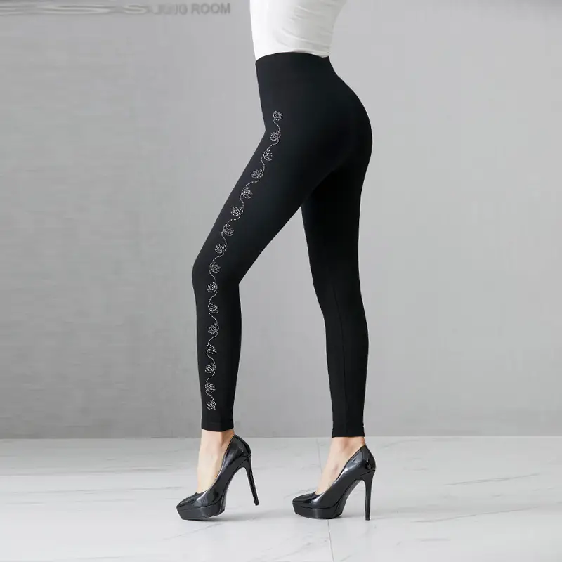 Black High Waist Slimming Leggings with Rhinestones - Image 2