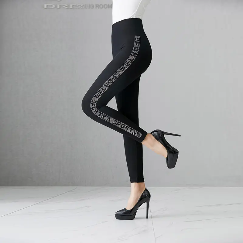 Black High Waist Slimming Leggings with Rhinestones - Image 4