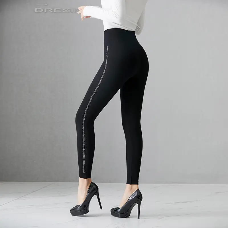 Black High Waist Slimming Leggings with Rhinestones - Image 5