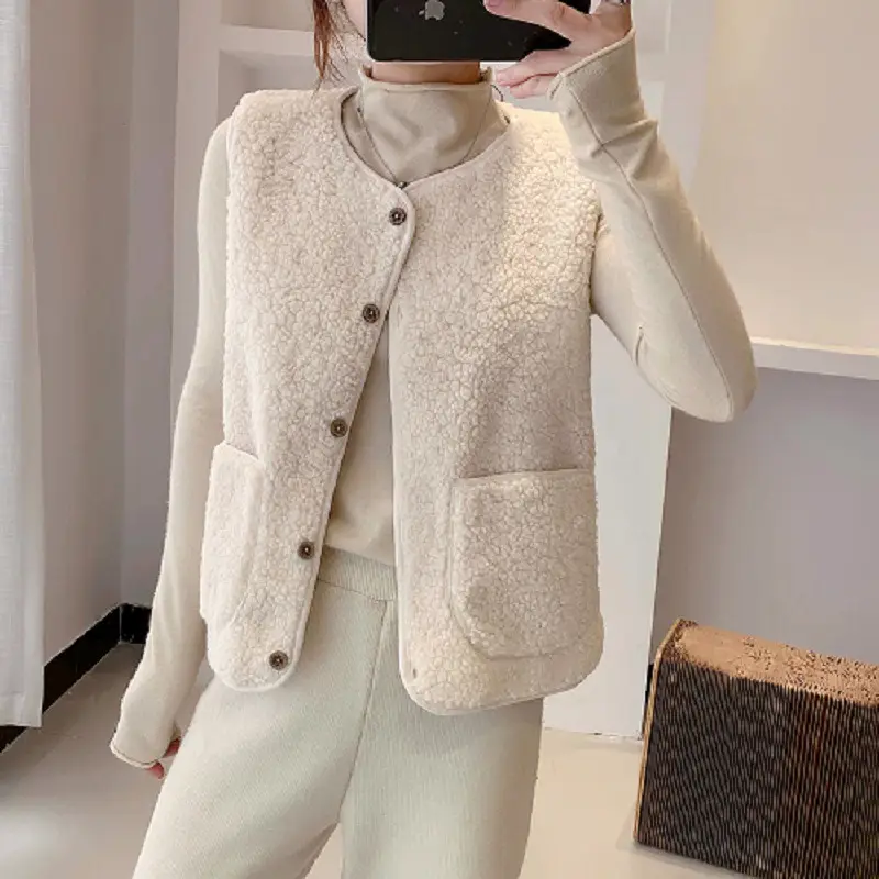 Women Faux Fur Crossbody Vest 2023 Winter Beige - Image 5