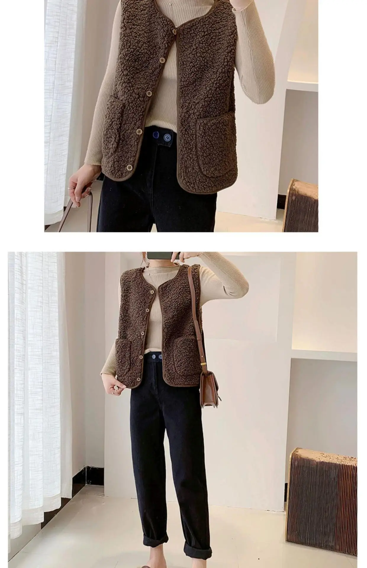 Women Faux Fur Crossbody Vest 2023 Winter Beige — feature 11