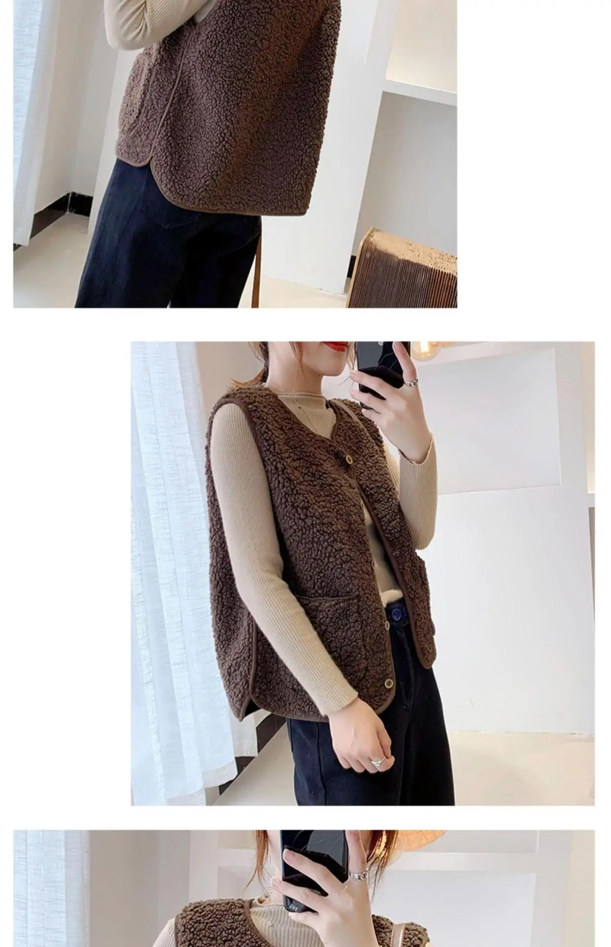 Women Faux Fur Crossbody Vest 2023 Winter Beige — feature 13