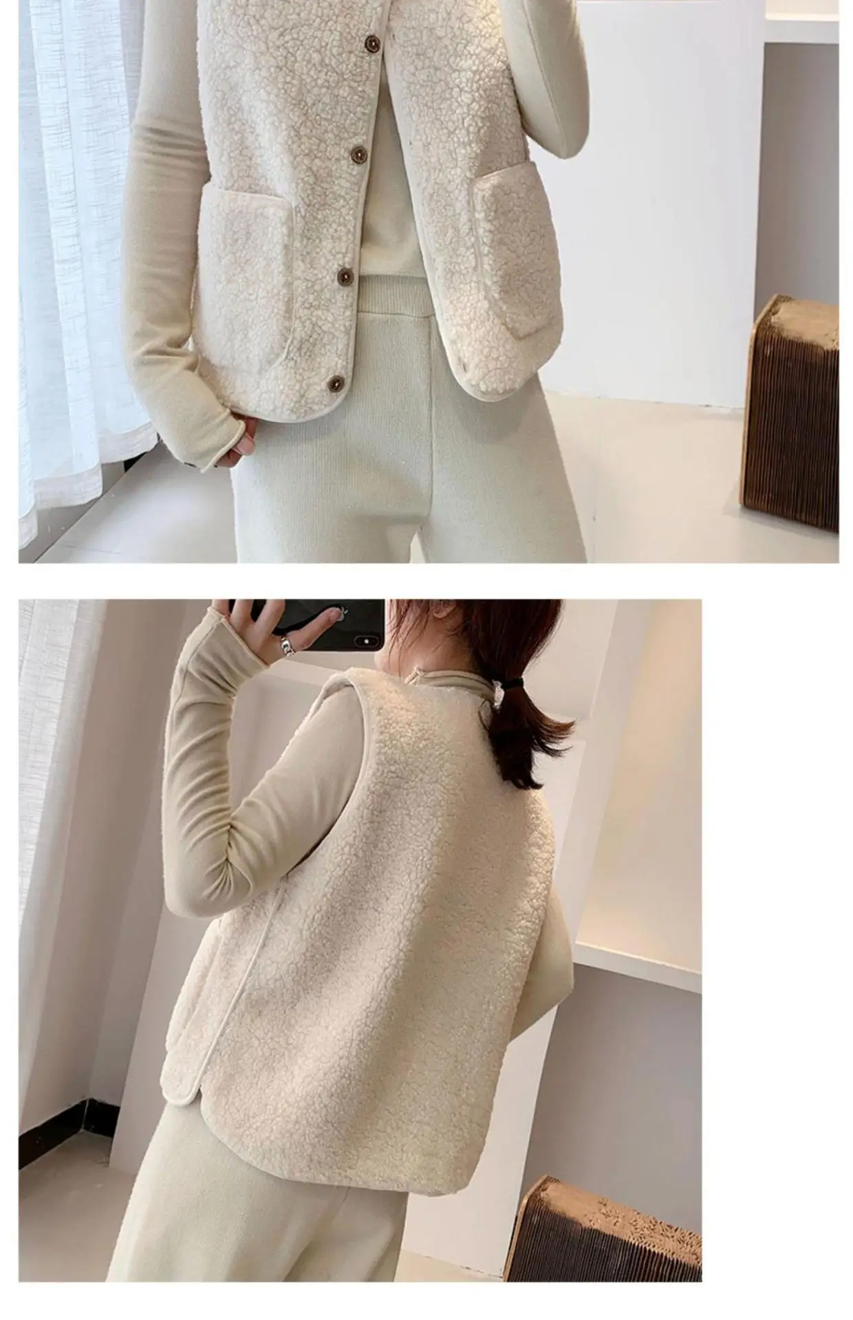 Women Faux Fur Crossbody Vest 2023 Winter Beige — feature 7