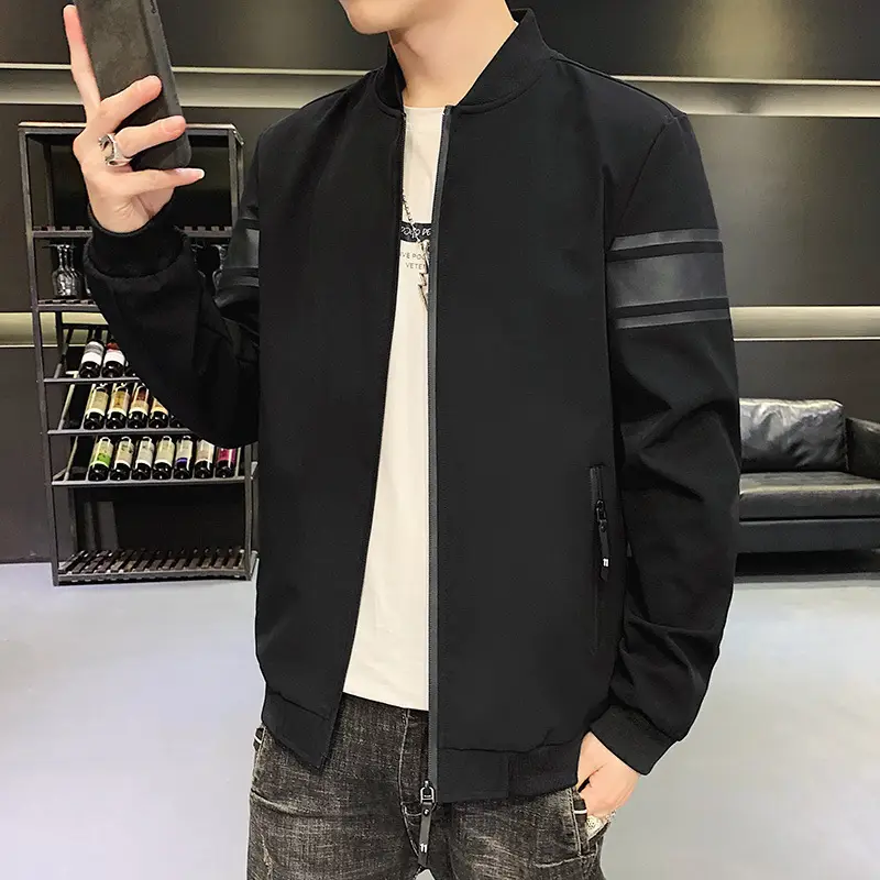 Men's Navy Blue Bomber Jacket Spring Autumn Casual - Image 9