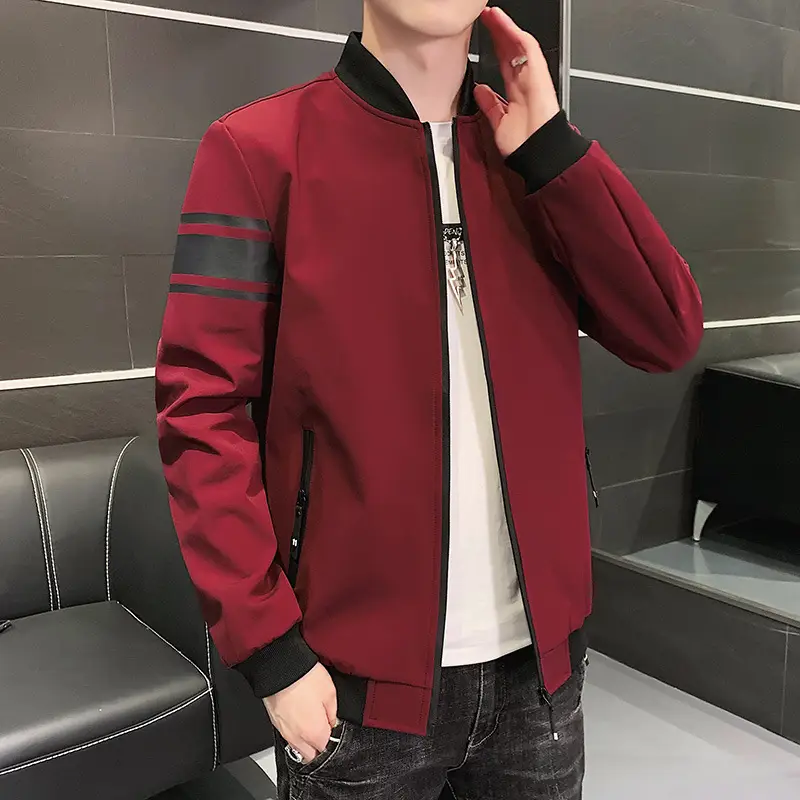 Men's Navy Blue Bomber Jacket Spring Autumn Casual - Image 3