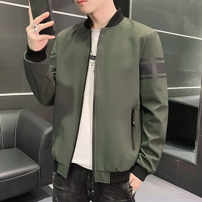 Men's Navy Blue Bomber Jacket Spring Autumn Casual - Image 4