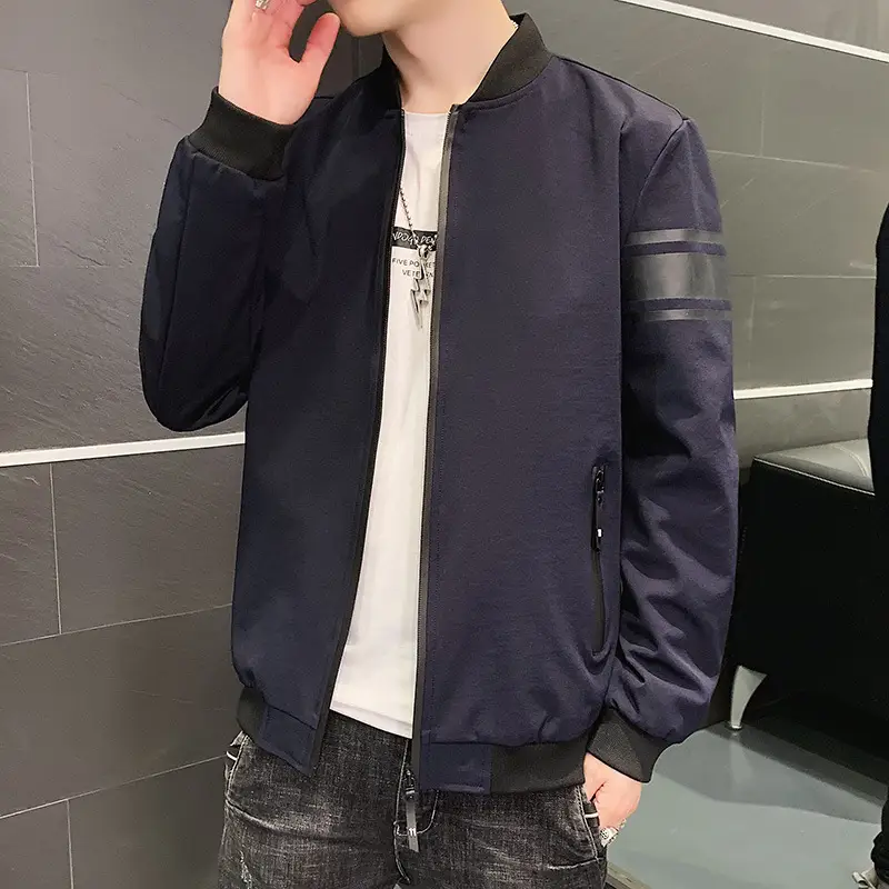 Men's Navy Blue Bomber Jacket Spring Autumn Casual - Image 5