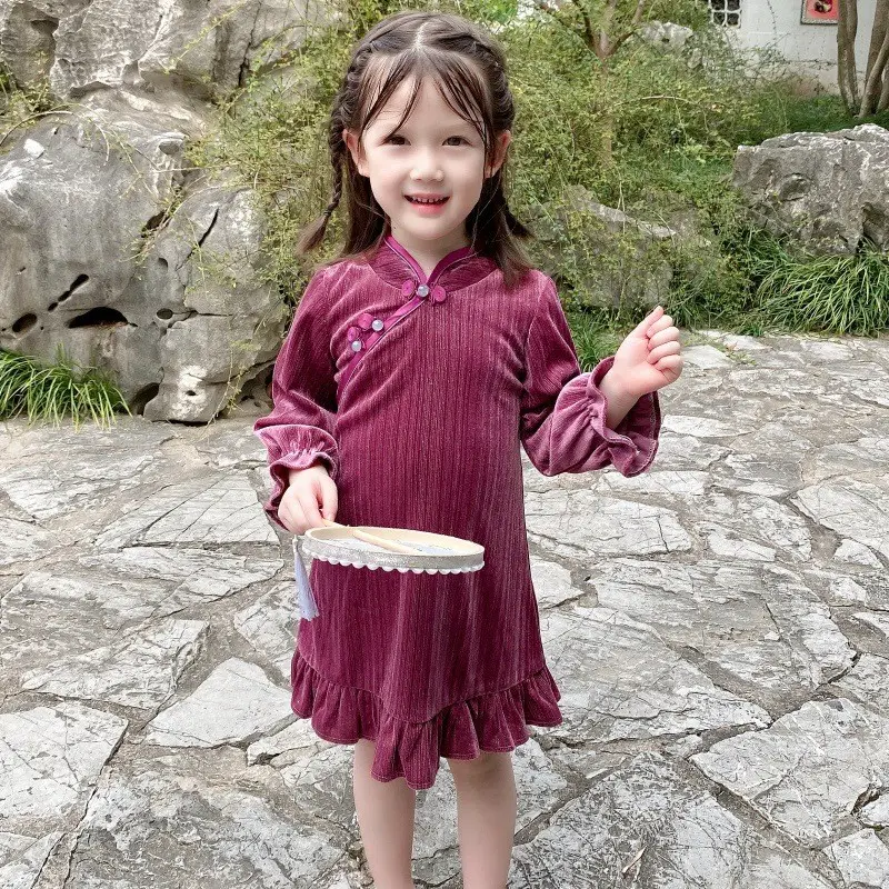 Girls Velvet Red Dress Small Medium Autumn Party Wear - Image 3
