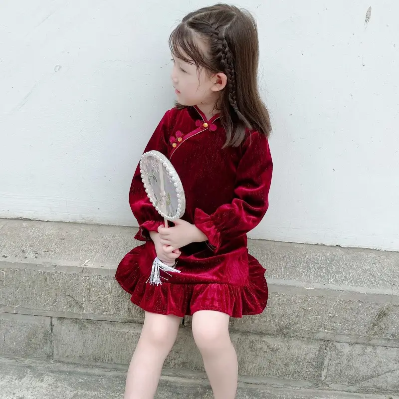 Girls Velvet Red Dress Small Medium Autumn Party Wear - Image 6