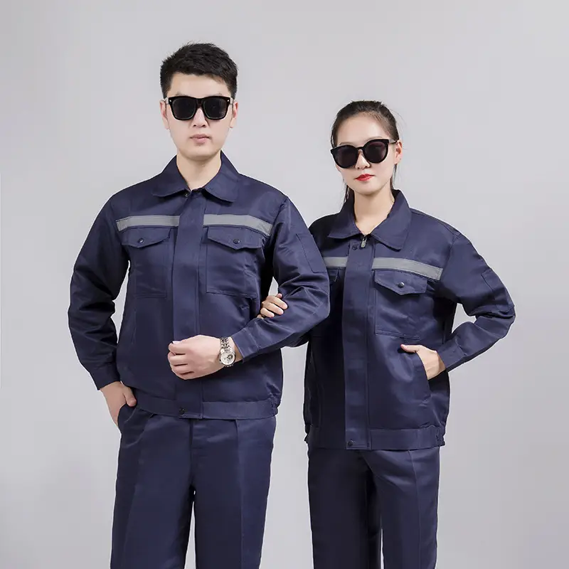 Men Blue Reflective Work Pants Slim Fit - Image 12