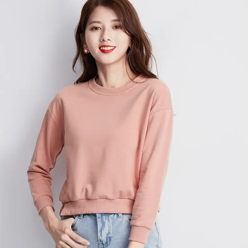 Women Cotton Long Sleeve Sweatshirt Pink 2025 - Image 3