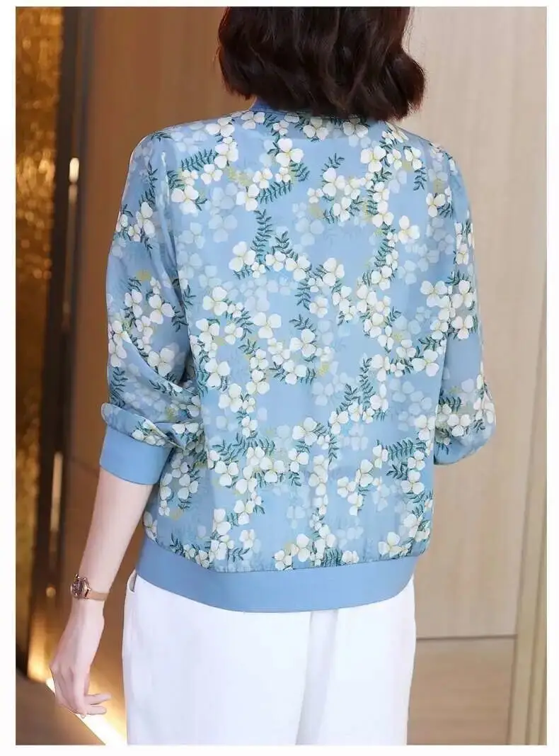Women Floral Chiffon Sun Protective Long Sleeve Zipper Coat — feature 15