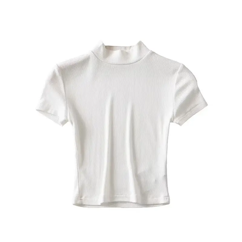 Women's Light Grey Navel Collar T-Shirt Short Sleeve - Image 4
