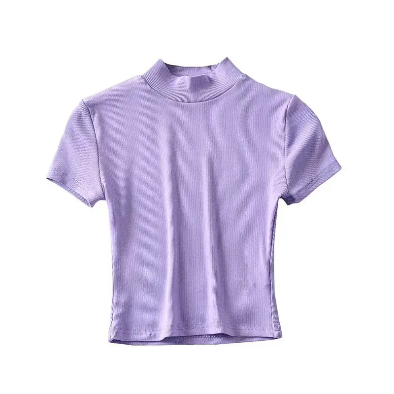 Women's Light Grey Navel Collar T-Shirt Short Sleeve - Image 3