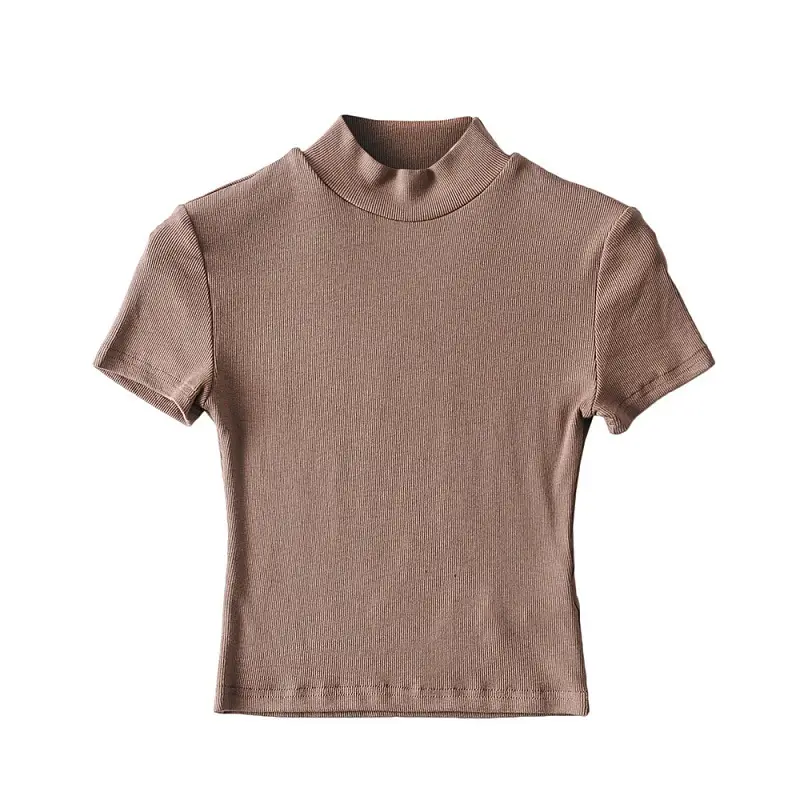 Women's Light Grey Navel Collar T-Shirt Short Sleeve - Image 8