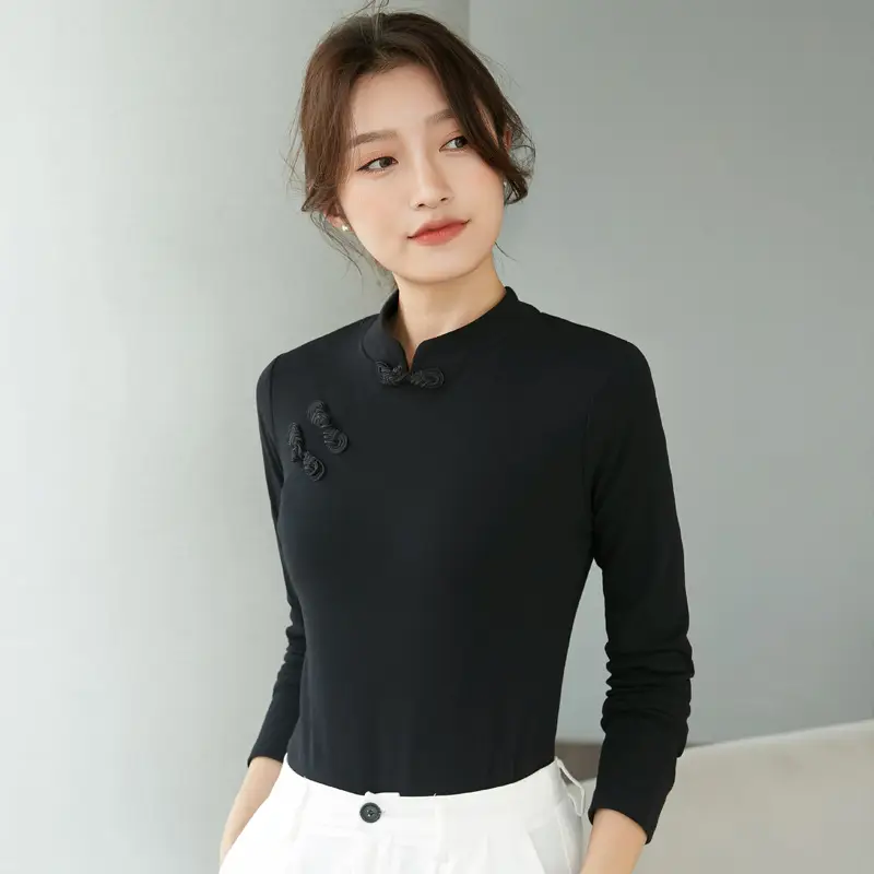 Women Half Turtleneck Long Sleeve T-Shirt Beige - Image 2