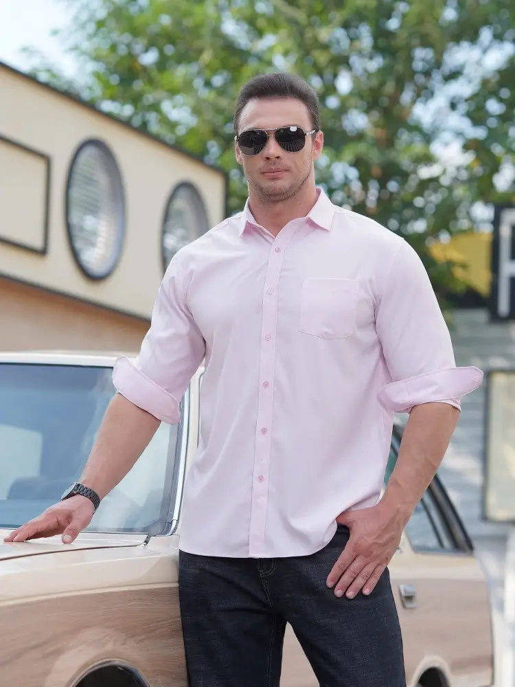 Men Maroon Long Sleeve Shirt Fat Guy All Season - Image 13