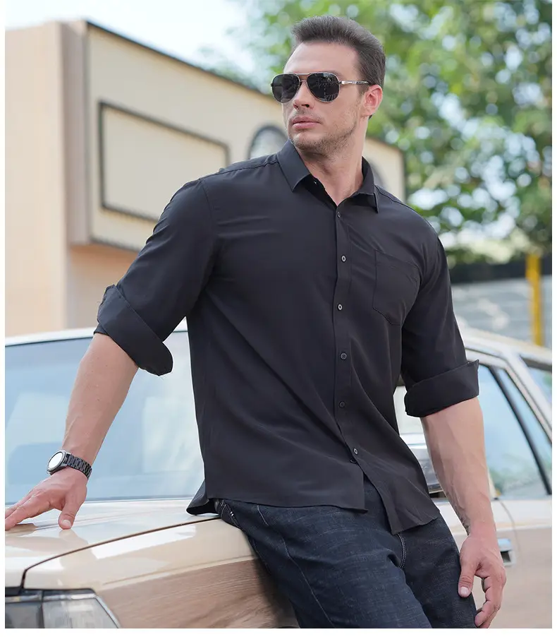 Men Maroon Long Sleeve Shirt Fat Guy All Season — feature 13
