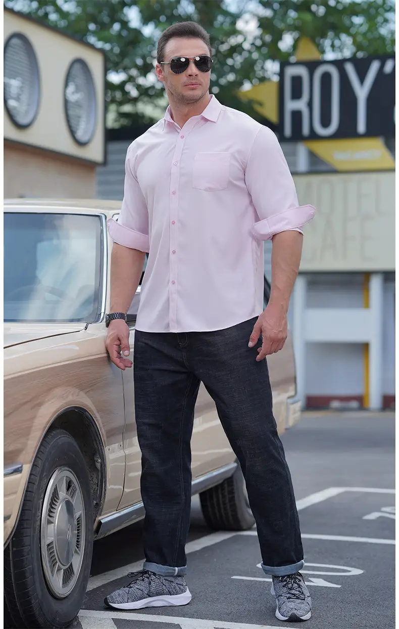 Men Maroon Long Sleeve Shirt Fat Guy All Season — feature 14