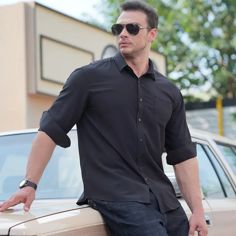 Men Maroon Long Sleeve Shirt Fat Guy All Season - Image 2