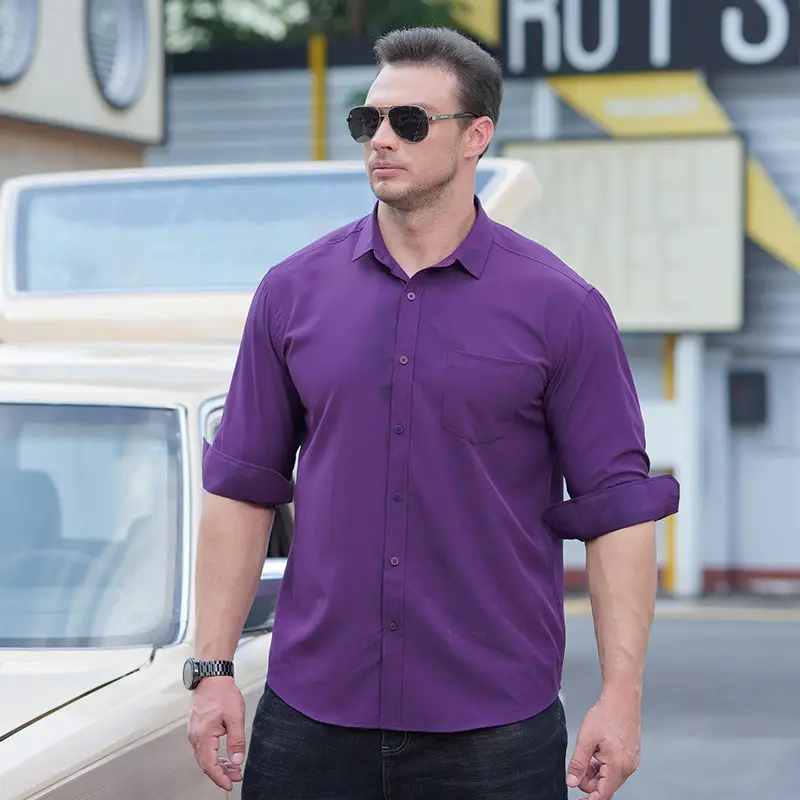 Men Maroon Long Sleeve Shirt Fat Guy All Season - Image 7
