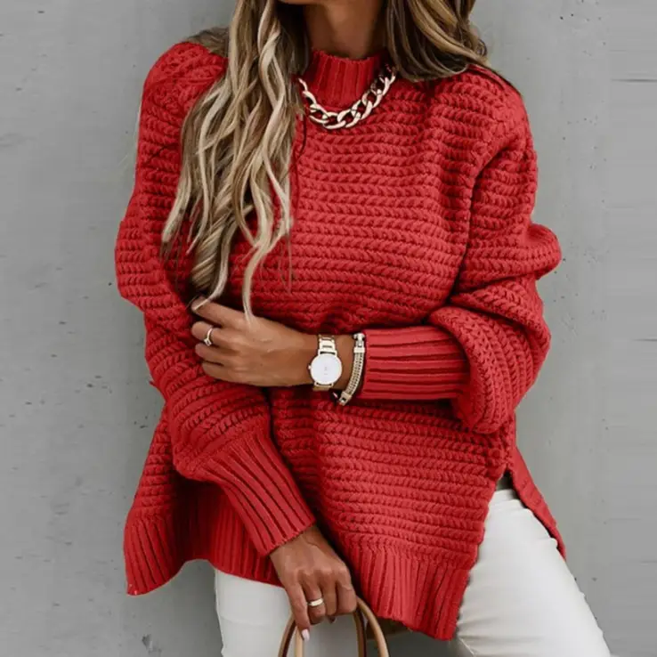 Pink Knitted Half Turtleneck Sweater for Women - Image 9