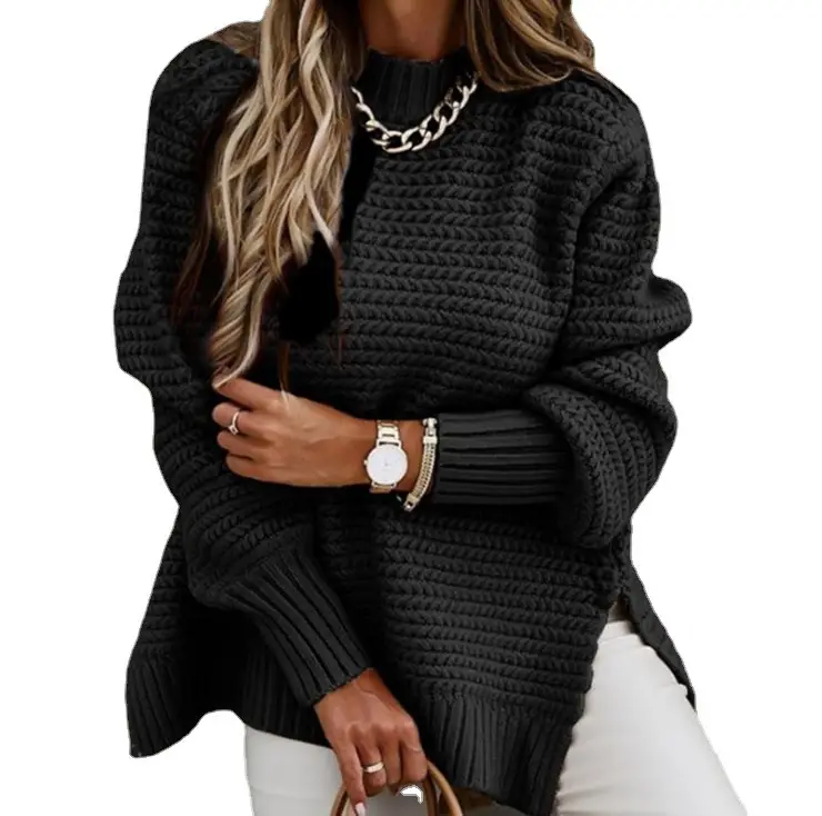 Pink Knitted Half Turtleneck Sweater for Women - Image 11