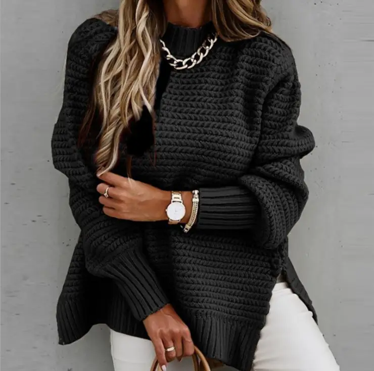 Pink Knitted Half Turtleneck Sweater for Women - Image 6