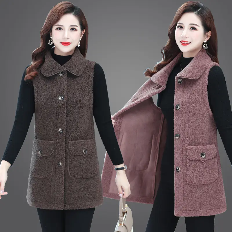Red Imitation Cashmere Vest for Women Middle Age