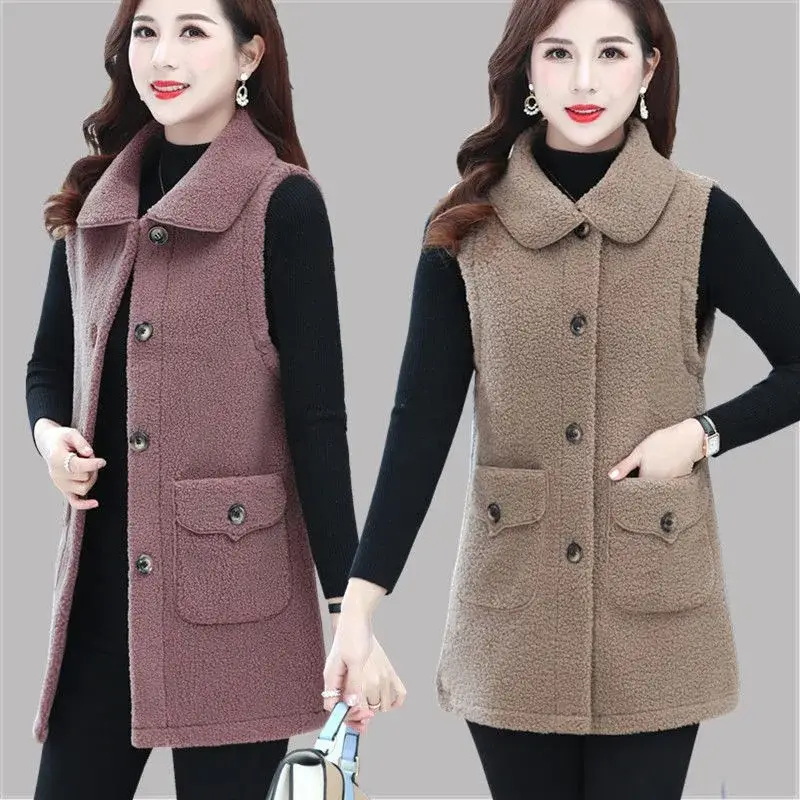 Red Imitation Cashmere Vest for Women Middle Age