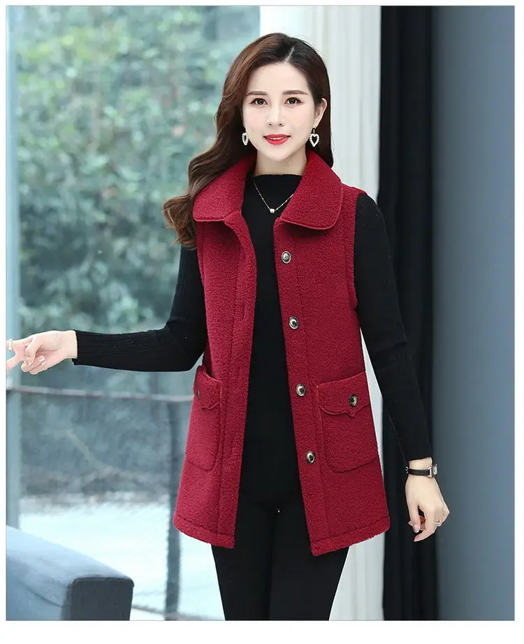 Red Imitation Cashmere Vest for Women Middle Age — feature 18