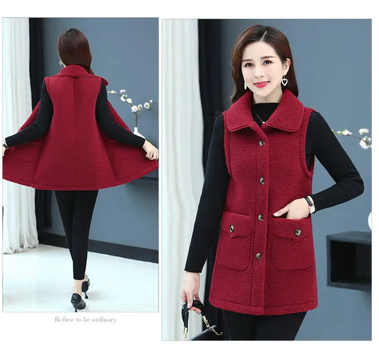 Red Imitation Cashmere Vest for Women Middle Age — feature 19