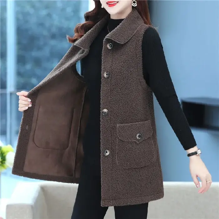 Red Imitation Cashmere Vest for Women Middle Age