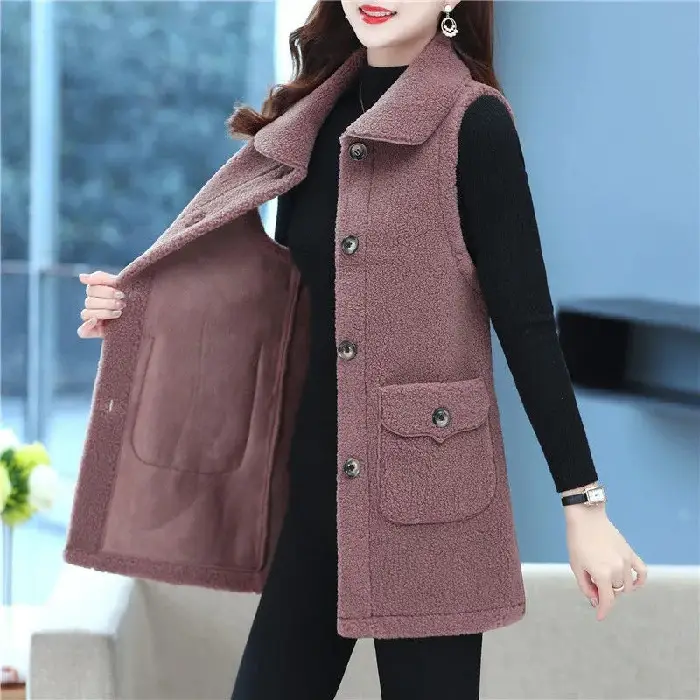 Red Imitation Cashmere Vest for Women Middle Age